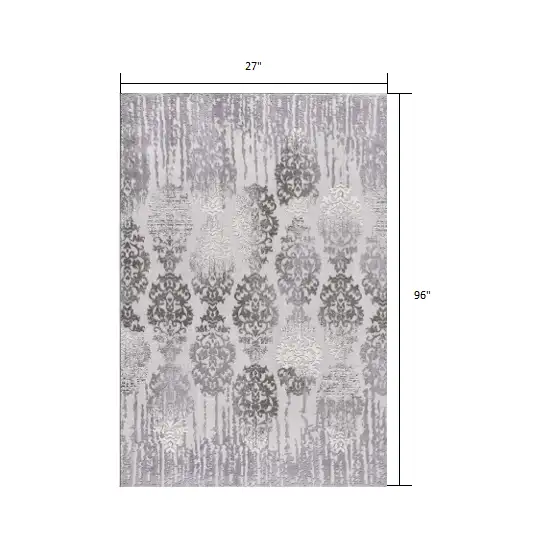 Gray Dripping Damask Runner Rug Photo 2