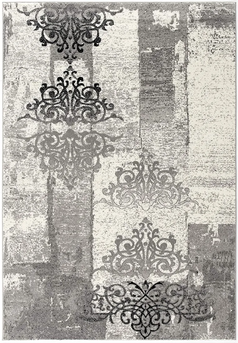 Gray Faded Filigree Pattern Area Rug Photo 4