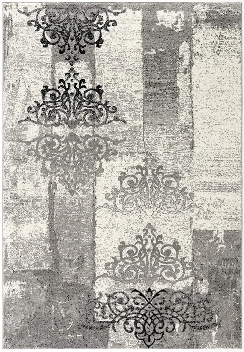 Gray Damask Dhurrie Area Rug Photo 3
