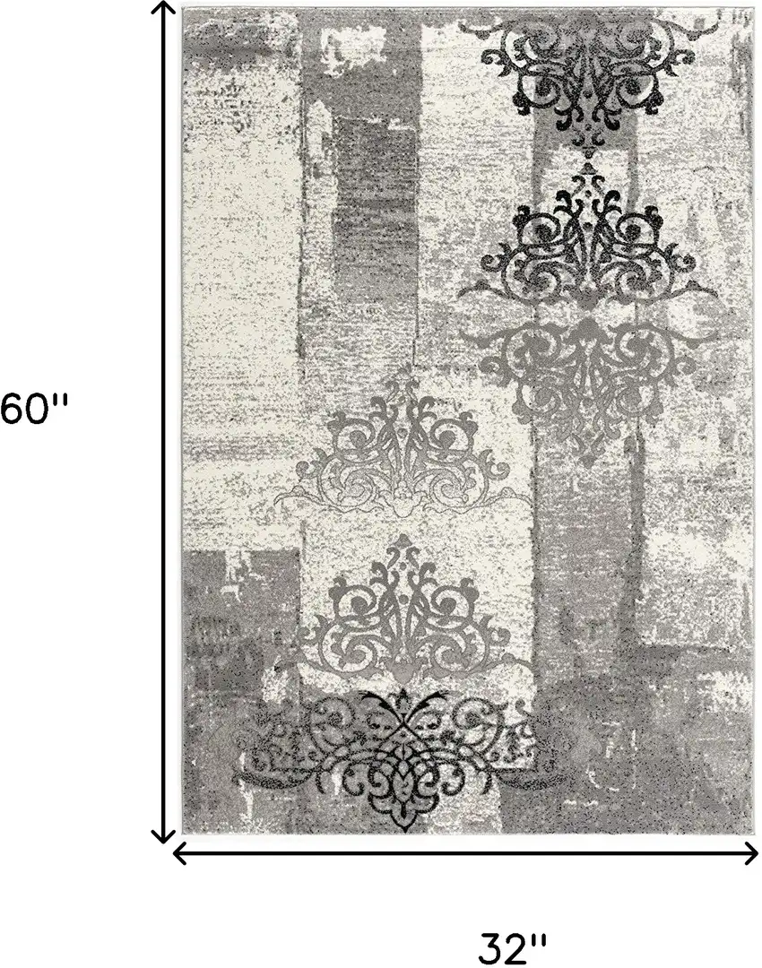 Gray Damask Dhurrie Area Rug Photo 7