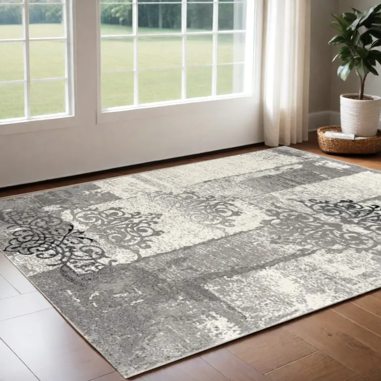 Gray Faded Filigree Pattern Area Rug Photo 3