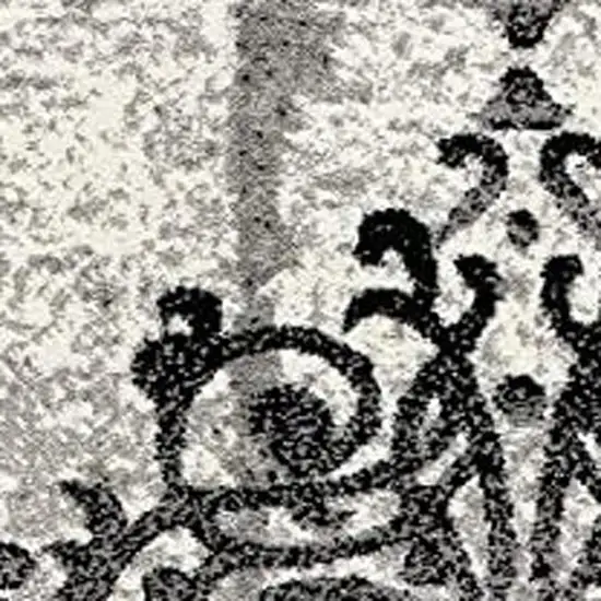 Gray And Ivory Damask Distressed Area Rug Photo 3