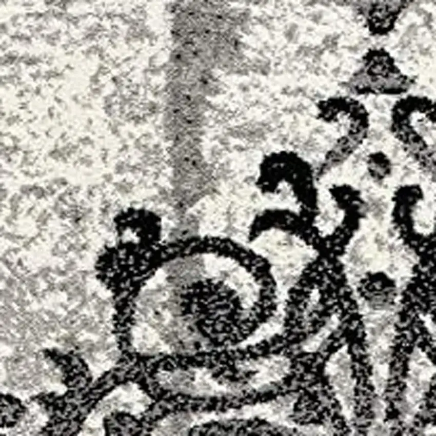 Gray And Ivory Damask Distressed Area Rug Photo 3