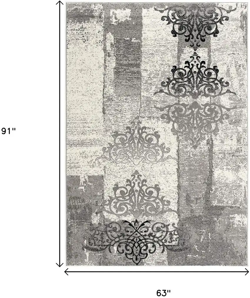 Gray Damask Dhurrie Area Rug Photo 3