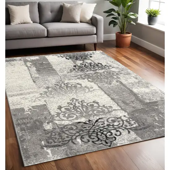 Gray Damask Dhurrie Area Rug Photo 1