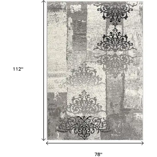 Gray Damask Dhurrie Area Rug Photo 3