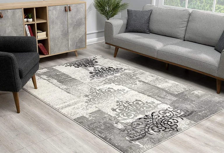 Gray Faded Filigree Pattern Area Rug Photo 5