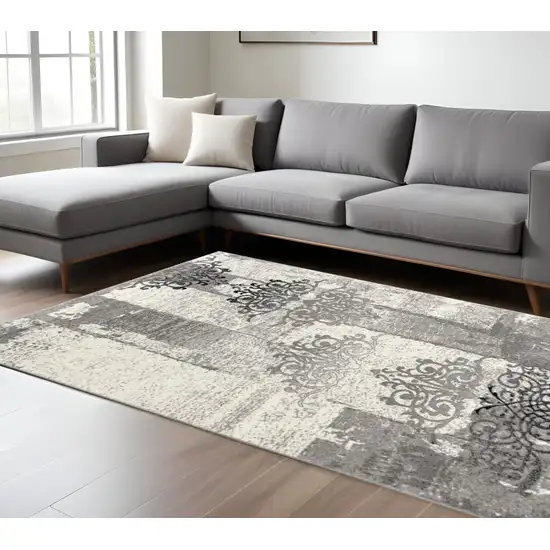 Gray Damask Dhurrie Area Rug Photo 1