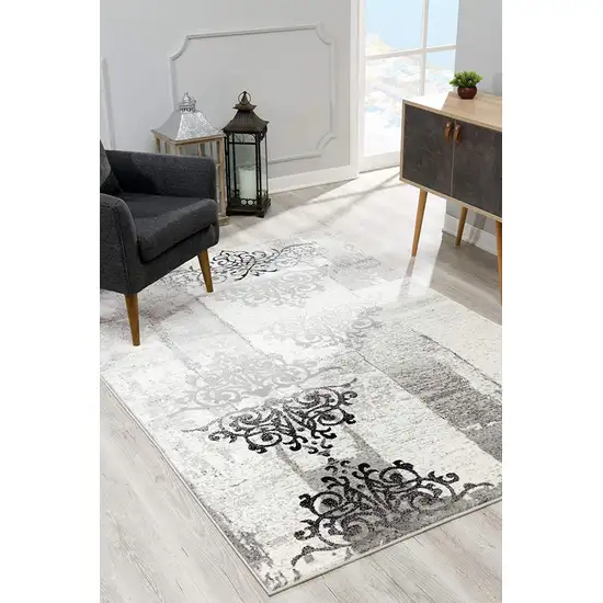 Gray Damask Dhurrie Area Rug Photo 9