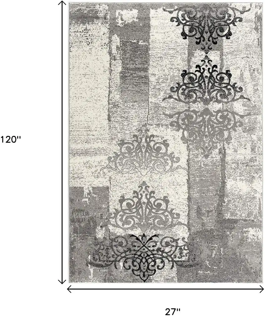 10' Gray Damask Dhurrie Runner Rug Photo 3