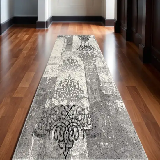 2' X 13' Gray Faded Filigree Pattern Runner Rug Photo 2