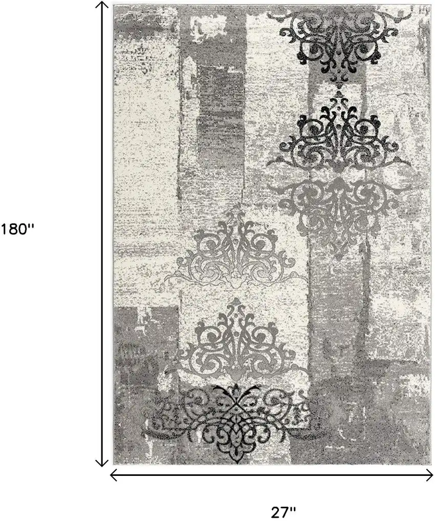 15' Gray Damask Dhurrie Runner Rug Photo 3