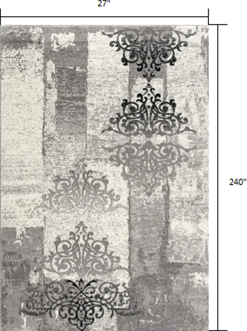 Gray Faded Filigree Pattern Runner Rug Photo 3