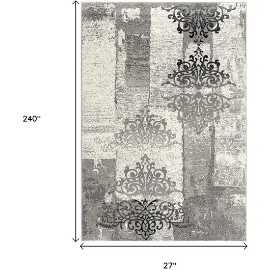 20' Gray Damask Dhurrie Runner Rug Photo 3