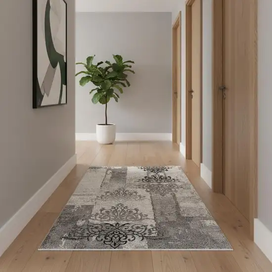 20' Gray Damask Dhurrie Runner Rug Photo 1