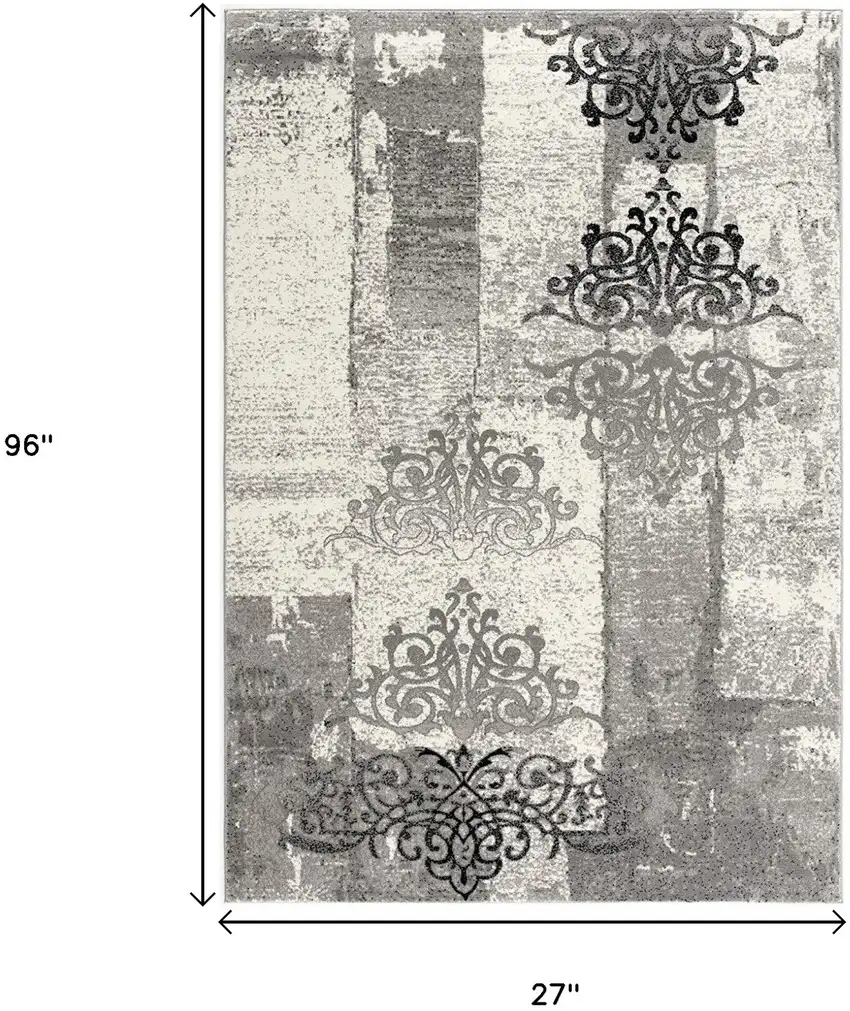 2' X 8' Gray Faded Filigree Pattern Runner Rug Photo 5