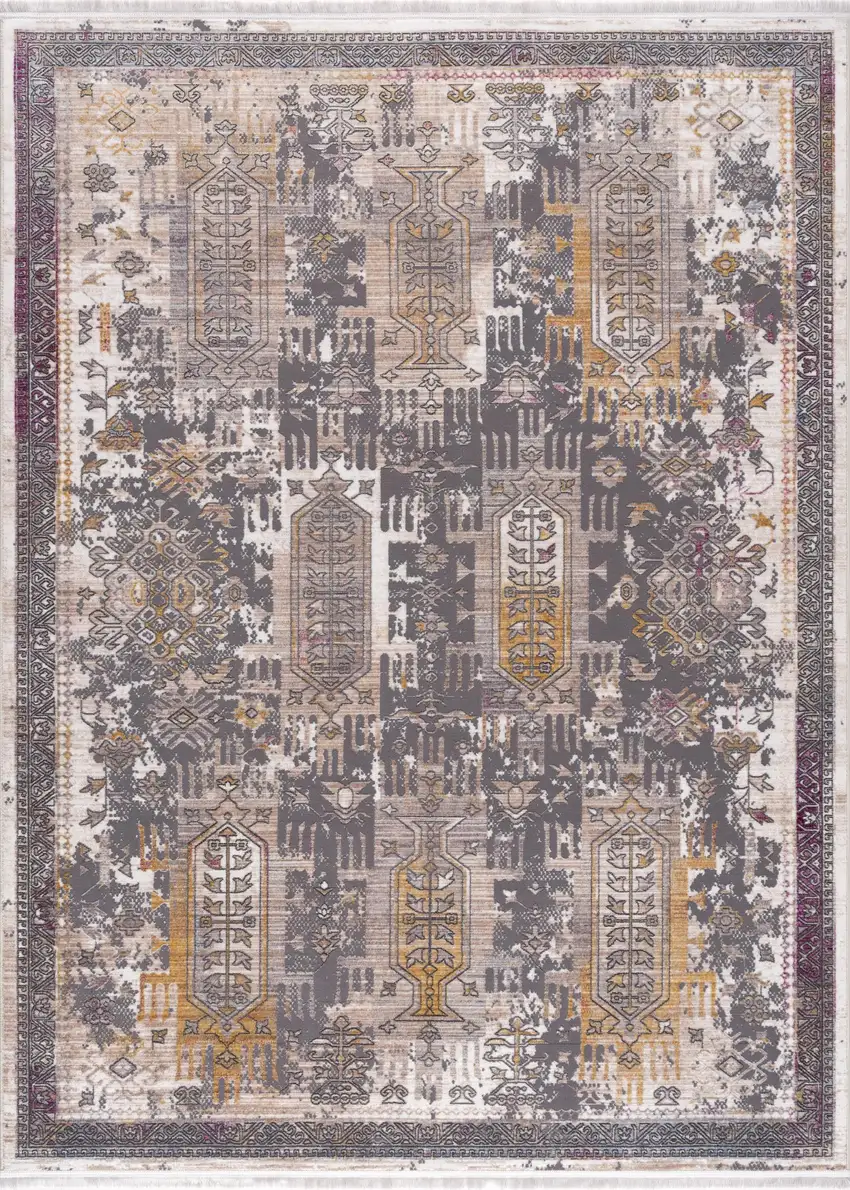 Gray Faded Tribal Motifs Area Rug Photo 7