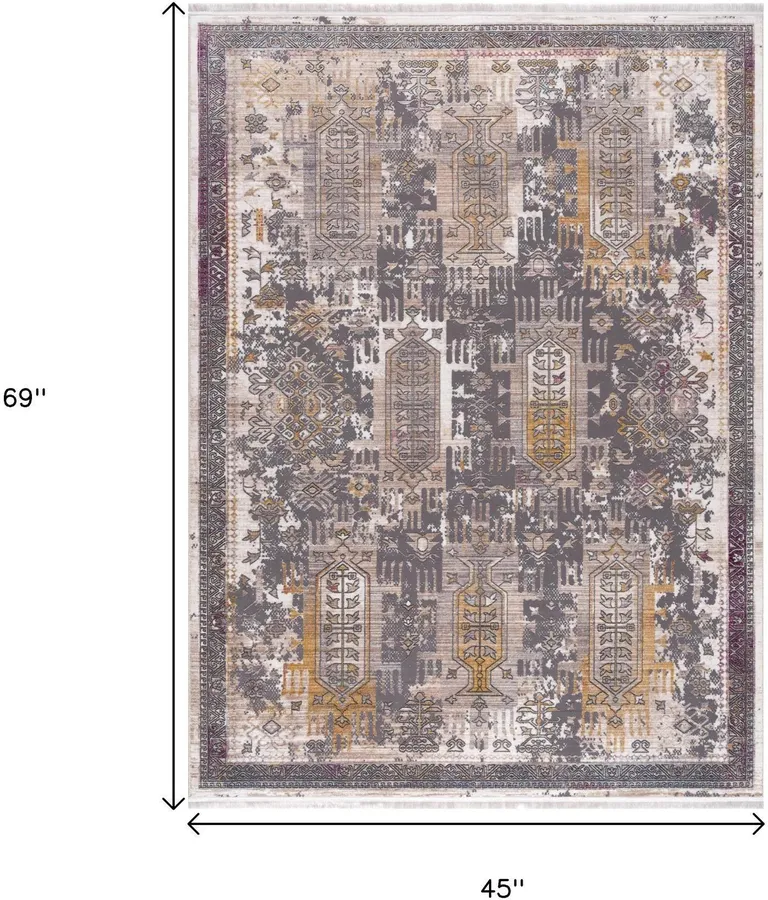 Gray Faded Tribal Motifs Area Rug Photo 4