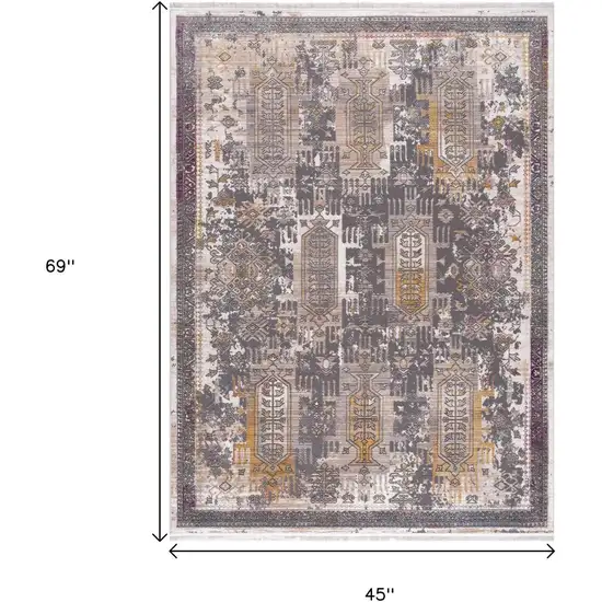 Gray and Ivory Oriental Power Loom Distressed Area Rug Photo 7