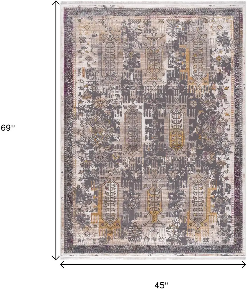 Gray and Ivory Oriental Power Loom Distressed Area Rug Photo 7