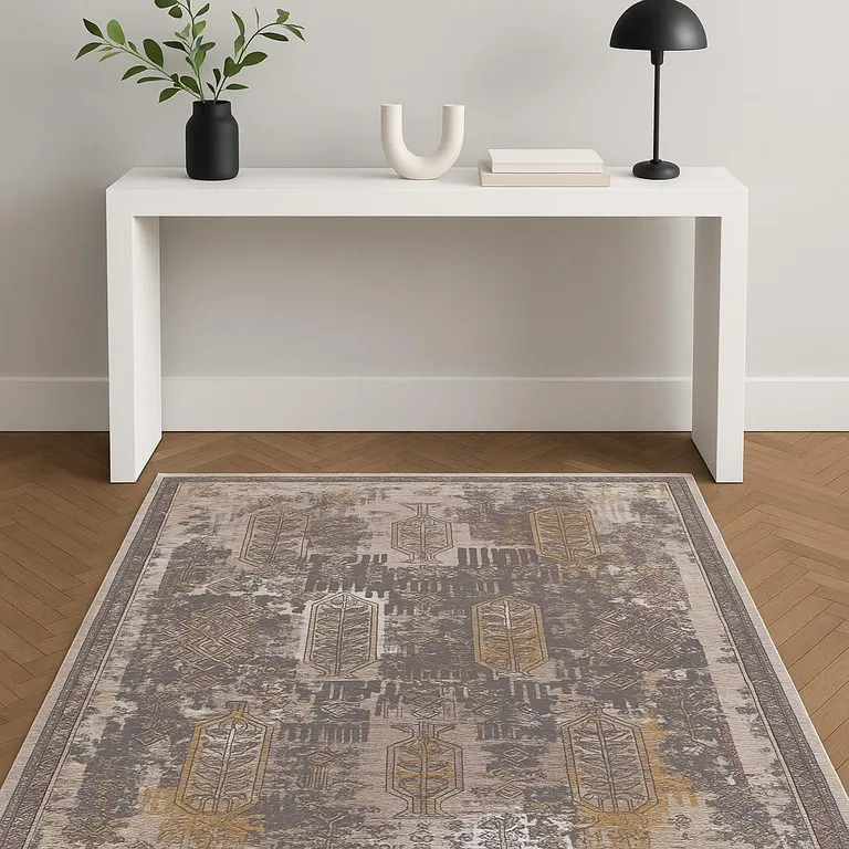 Gray Faded Tribal Motifs Area Rug Photo 1