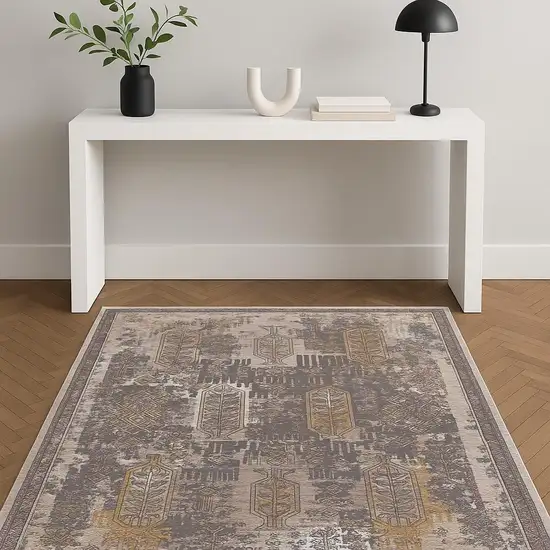 Gray and Ivory Oriental Power Loom Distressed Area Rug Photo 2