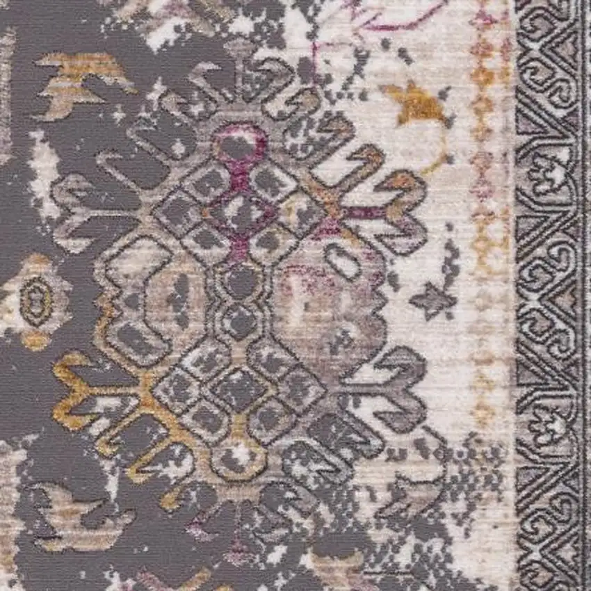 Gray and Ivory Oriental Power Loom Distressed Area Rug Photo 3