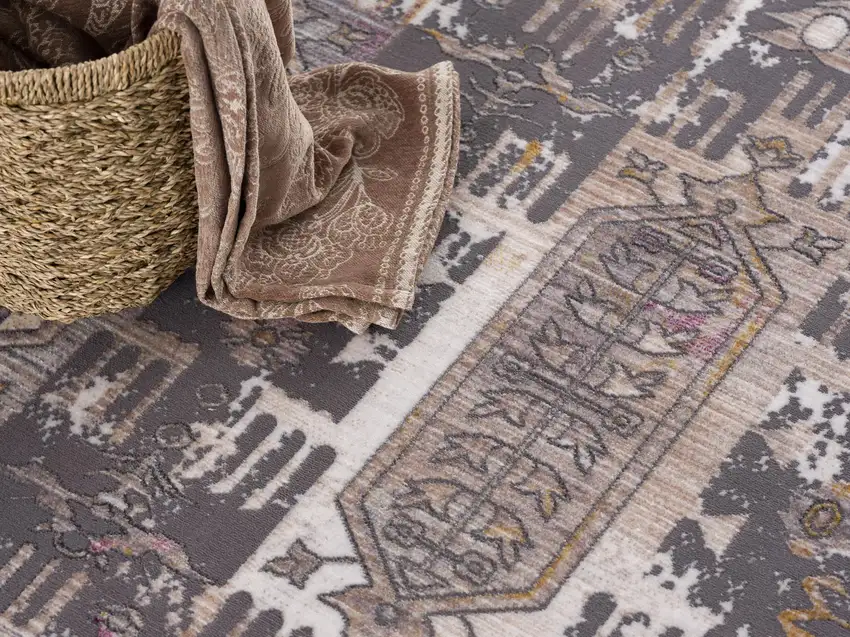 Gray Faded Tribal Motifs Area Rug Photo 8