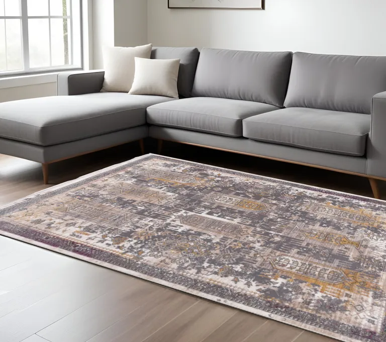 Gray Faded Tribal Motifs Area Rug Photo 1