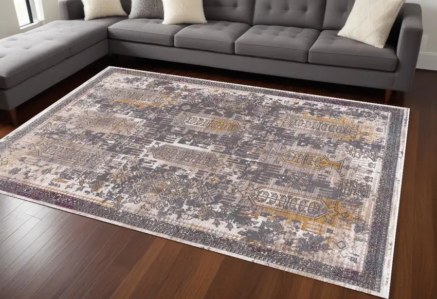 Gray and Ivory Oriental Power Loom Area Rug Photo 1