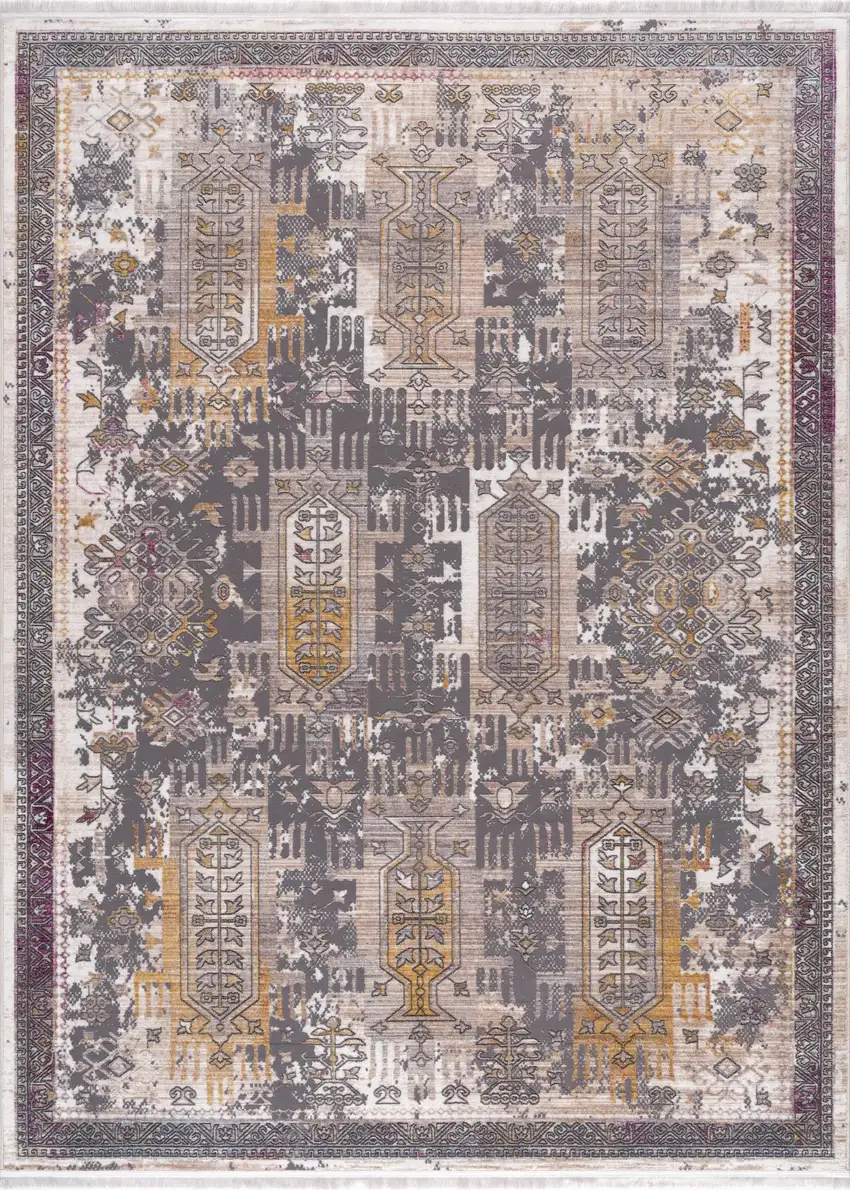 Gray and Ivory Oriental Power Loom Area Rug Photo 4