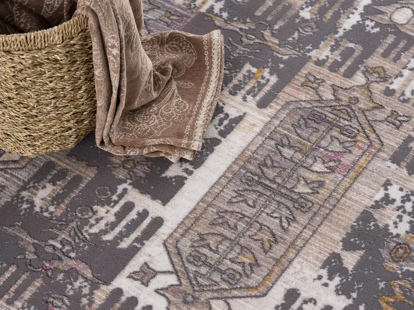 Gray Faded Tribal Motifs Area Rug Photo 8