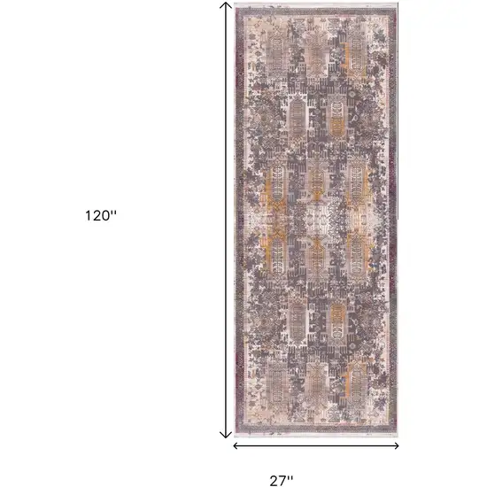 10' Gray And Ivory Oriental Runner Rug Photo 7