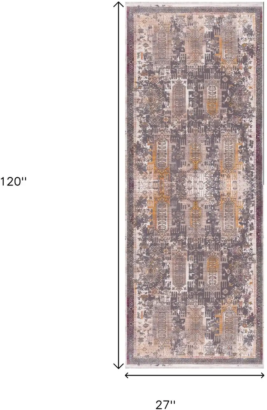 10' Gray And Ivory Oriental Runner Rug Photo 7