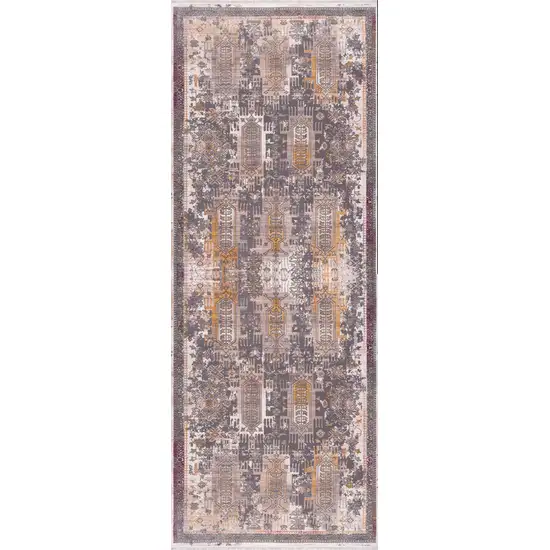 10' Gray And Ivory Oriental Runner Rug Photo 1