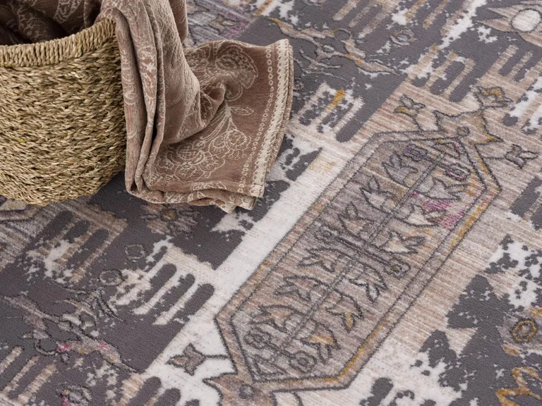 Gray Faded Tribal Motifs Runner Rug Photo 2