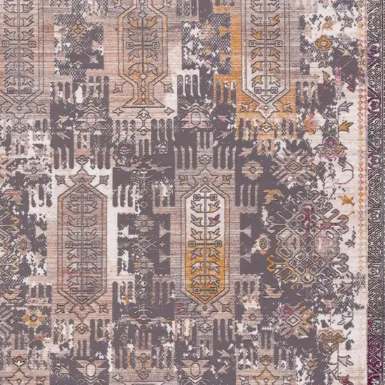 10' Gray And Ivory Oriental Runner Rug Photo 4