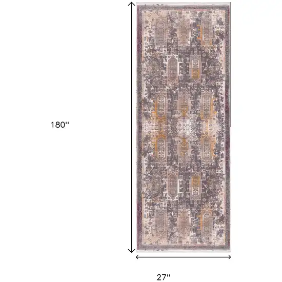 15' Gray And Ivory Oriental Runner Rug Photo 7