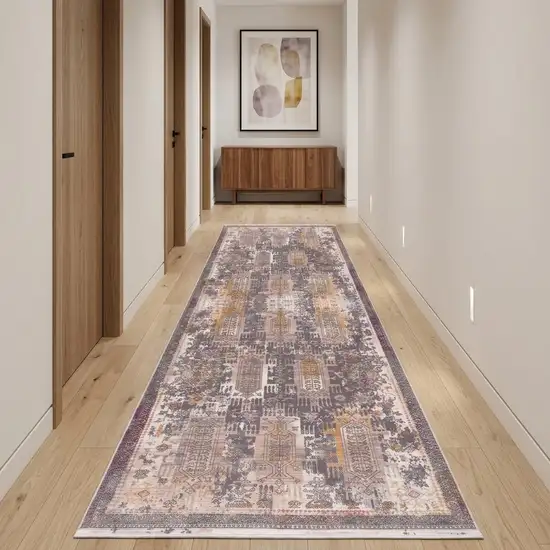 15' Gray And Ivory Oriental Runner Rug Photo 1