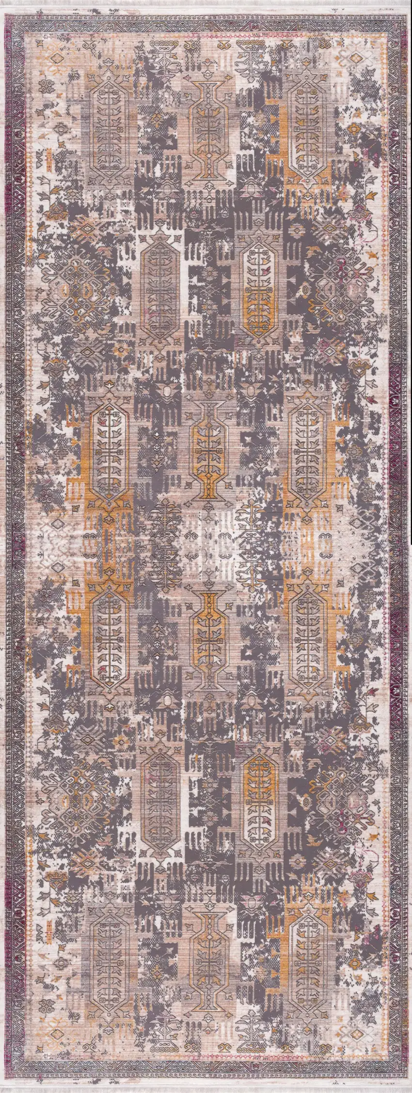 Gray Faded Tribal Motifs Runner Rug Photo 6