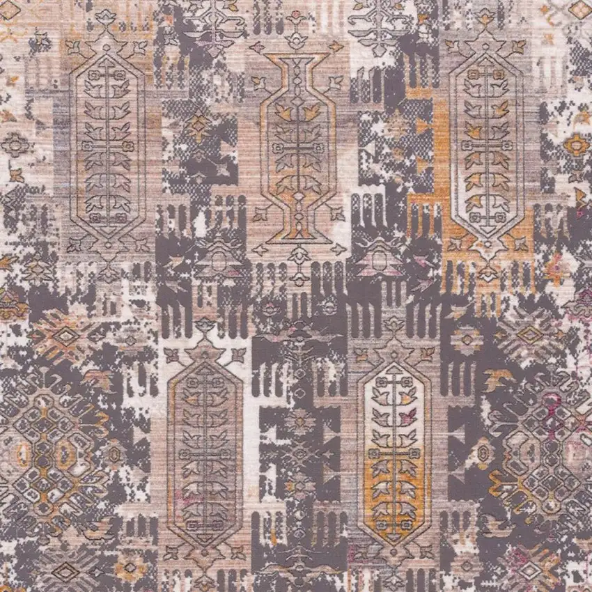 8' Gray And Ivory Oriental Distressed Runner Rug Photo 3