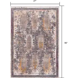 Photo of Gray Faded Tribal Motifs Runner Rug