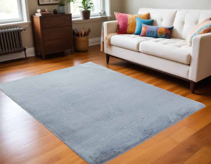 Gray Faux Fur Shag Non Skid Area Rug Photo 2