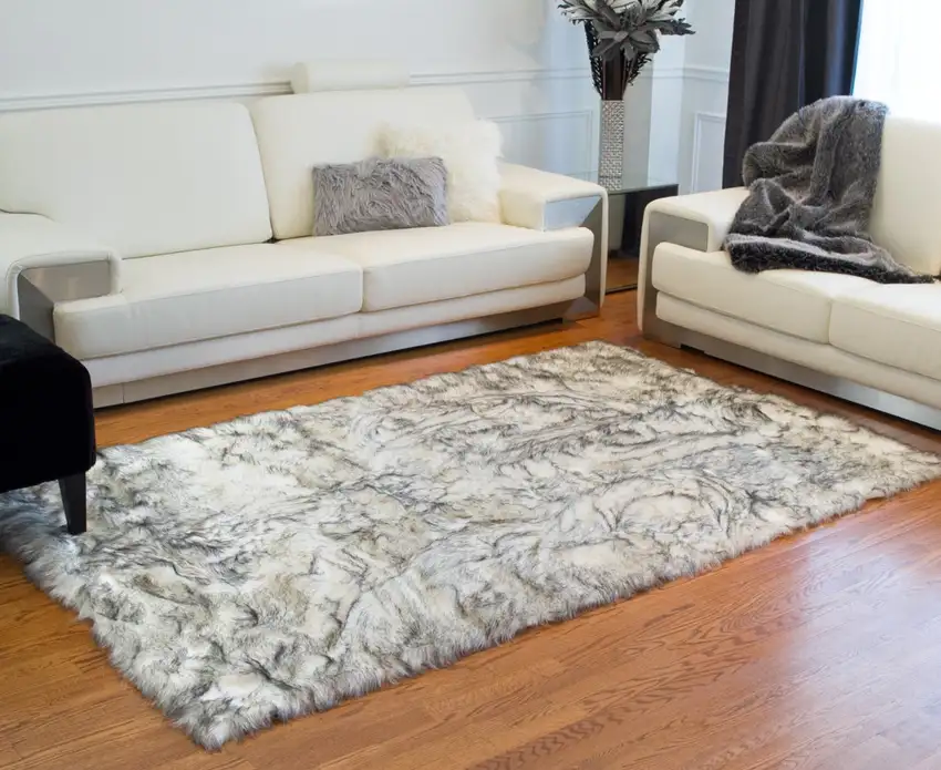 Gray Faux Sheepskin Printed Area Rug Photo 4