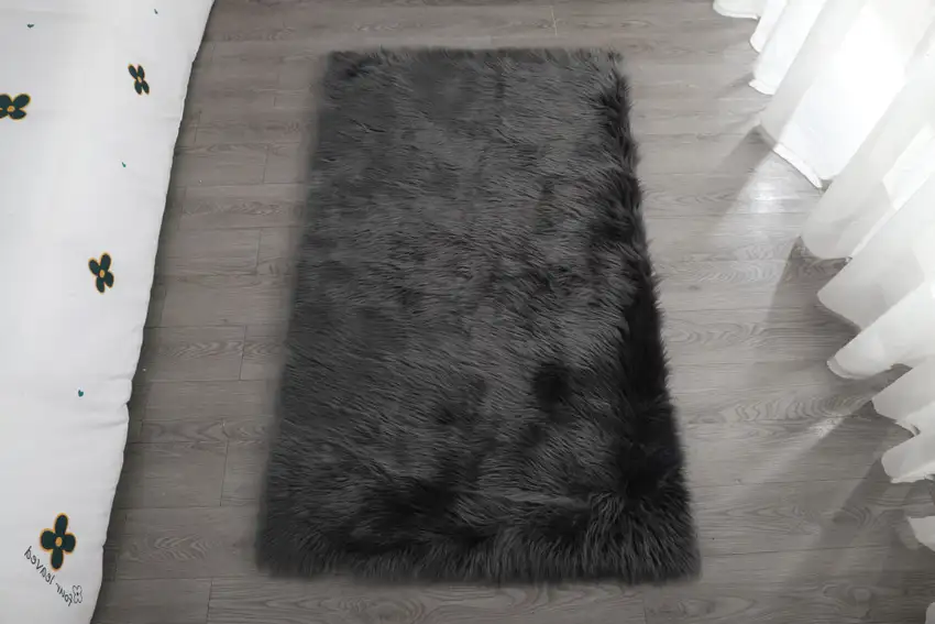 Gray Faux Sheepskin Washable Area Rug Photo 3