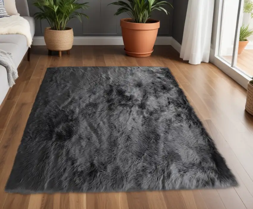 Gray Faux Sheepskin Washable Area Rug Photo 2
