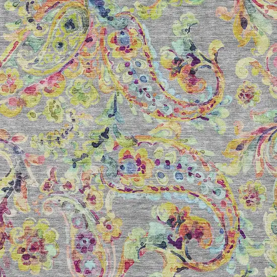 Gray Fern Green And Artichoke Green Paisley Washable Indoor Outdoor Area Rug Photo 7