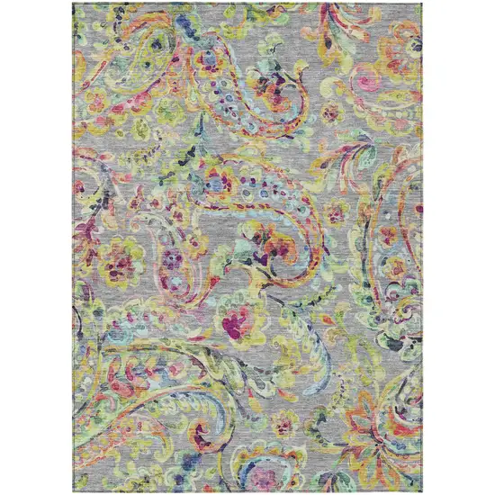 Gray Fern Green And Artichoke Green Paisley Washable Indoor Outdoor Area Rug Photo 2
