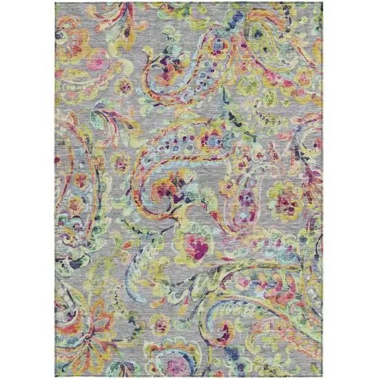 Gray Fern Green And Artichoke Green Paisley Washable Indoor Outdoor Area Rug Photo 8