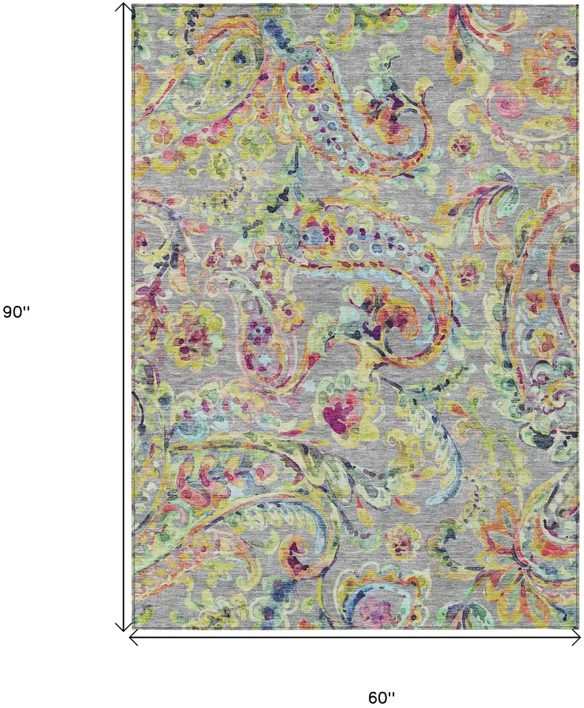 Gray Fern Green And Artichoke Green Paisley Washable Indoor Outdoor Area Rug Photo 3